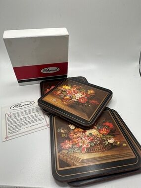 Pimpernel Floral Basket Brown Decorative Drink Coasters (Set)